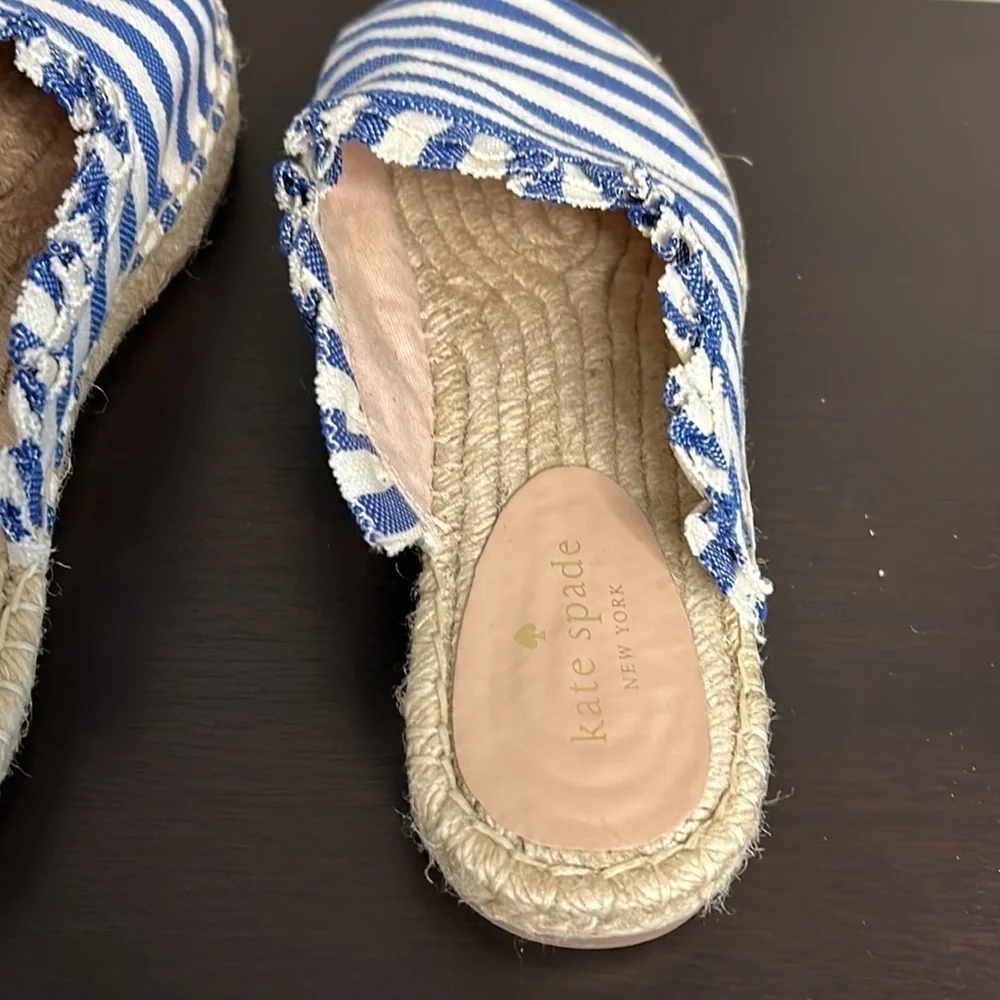 Kate Spade Laila Espadrille Blue White Striped Ruffle Mule Shoe Sz 9.5